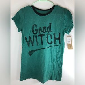 Teal Aqua Halloween Good Witch Graphic Ringer Tee Size XL Junior New With Tags